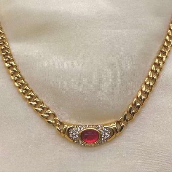 Gold Necklace with Red Accent - Picture 2 of 2